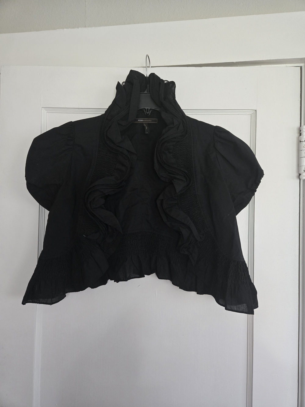 BCBGMaxAzria Black Ruffled Bolero Shrug